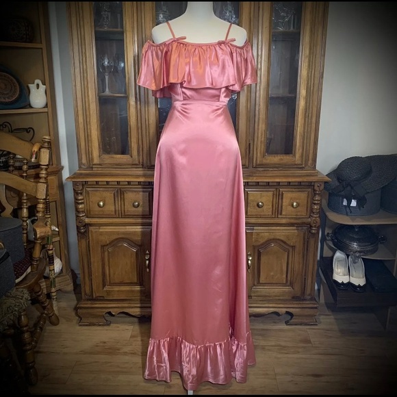 Lorrie Deb Dresses & Skirts - 80s Pink Off-Shoulder Satin Dress, Sm